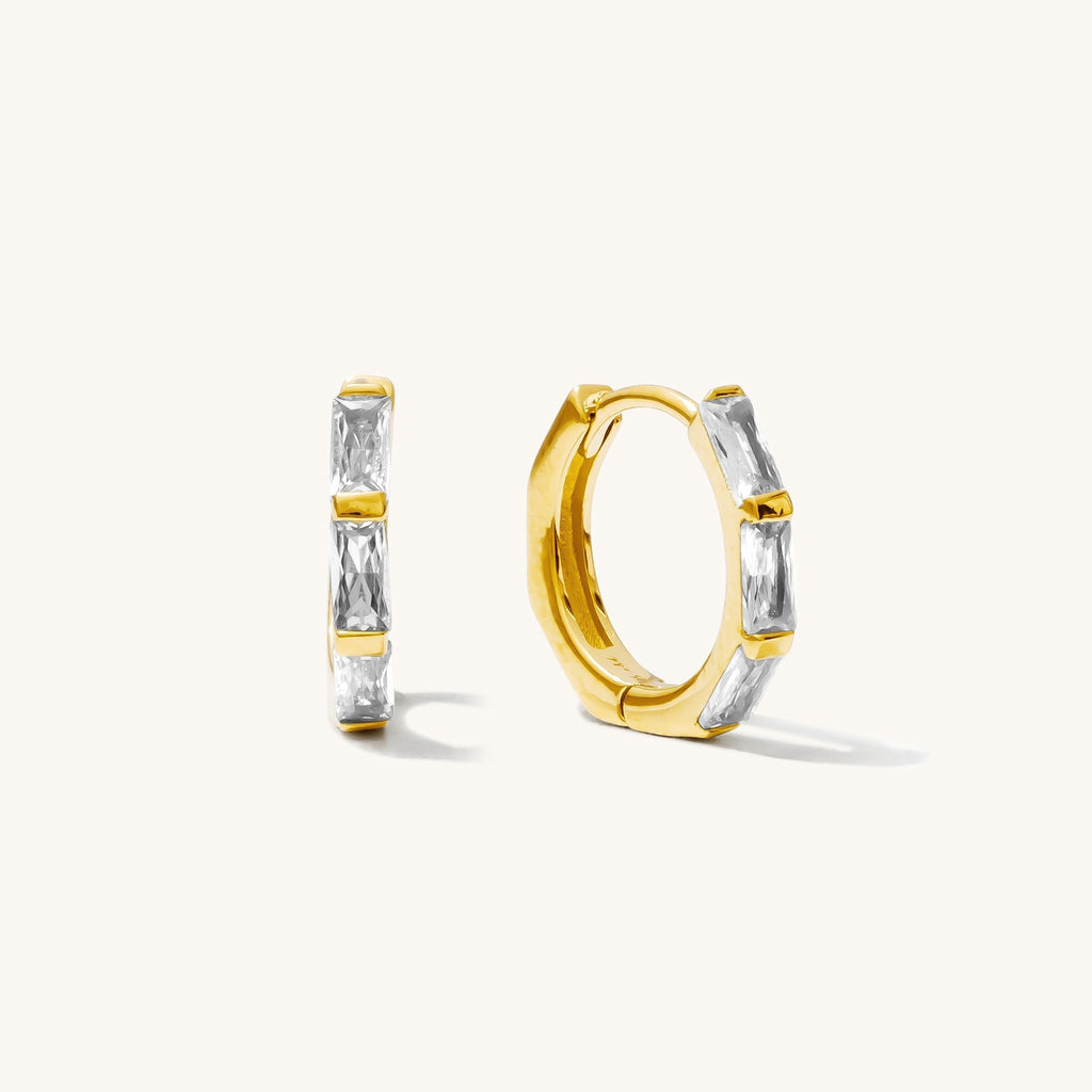 Triple Huggie Earrings in Baguette Shape