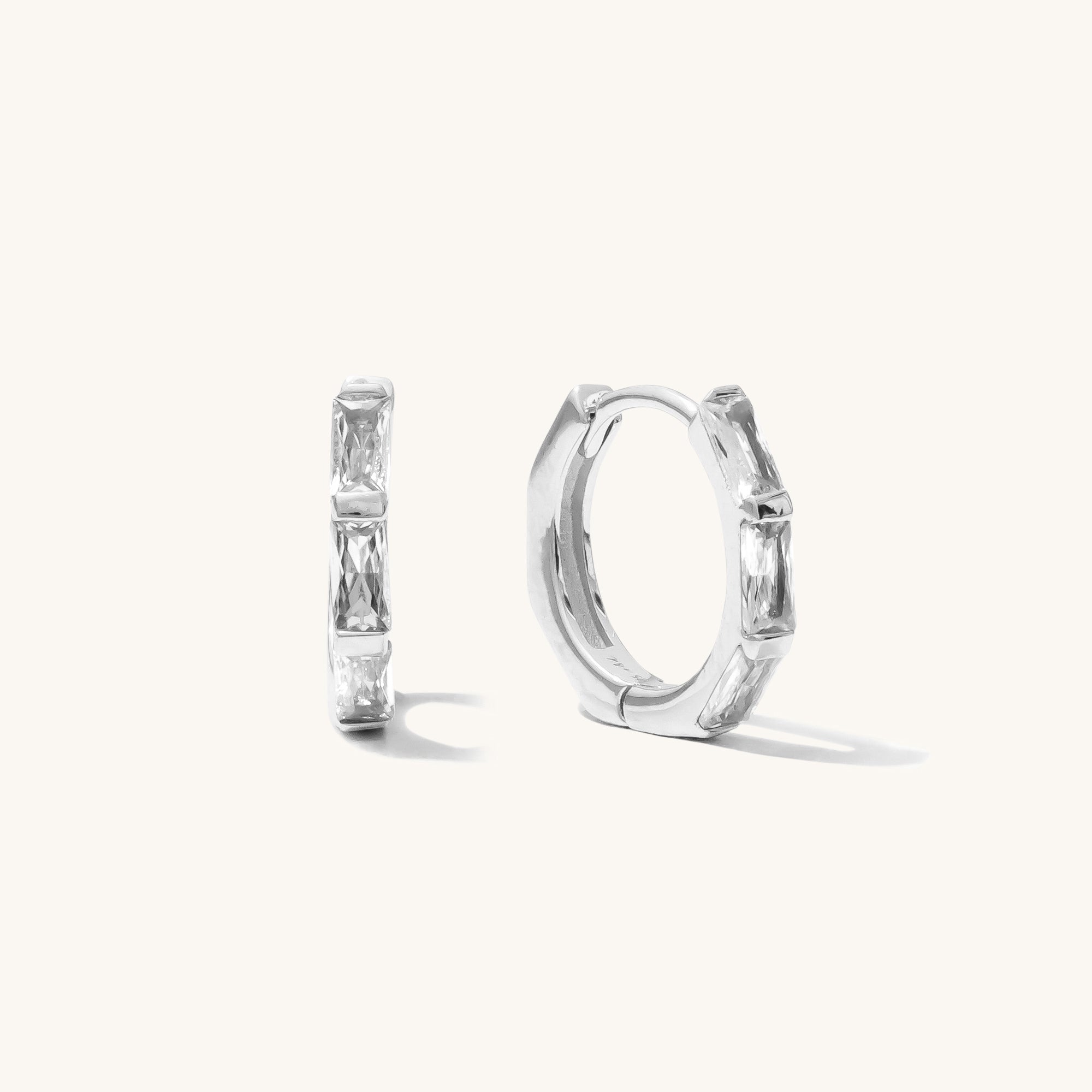 Triple Huggie Earrings in Baguette Shape