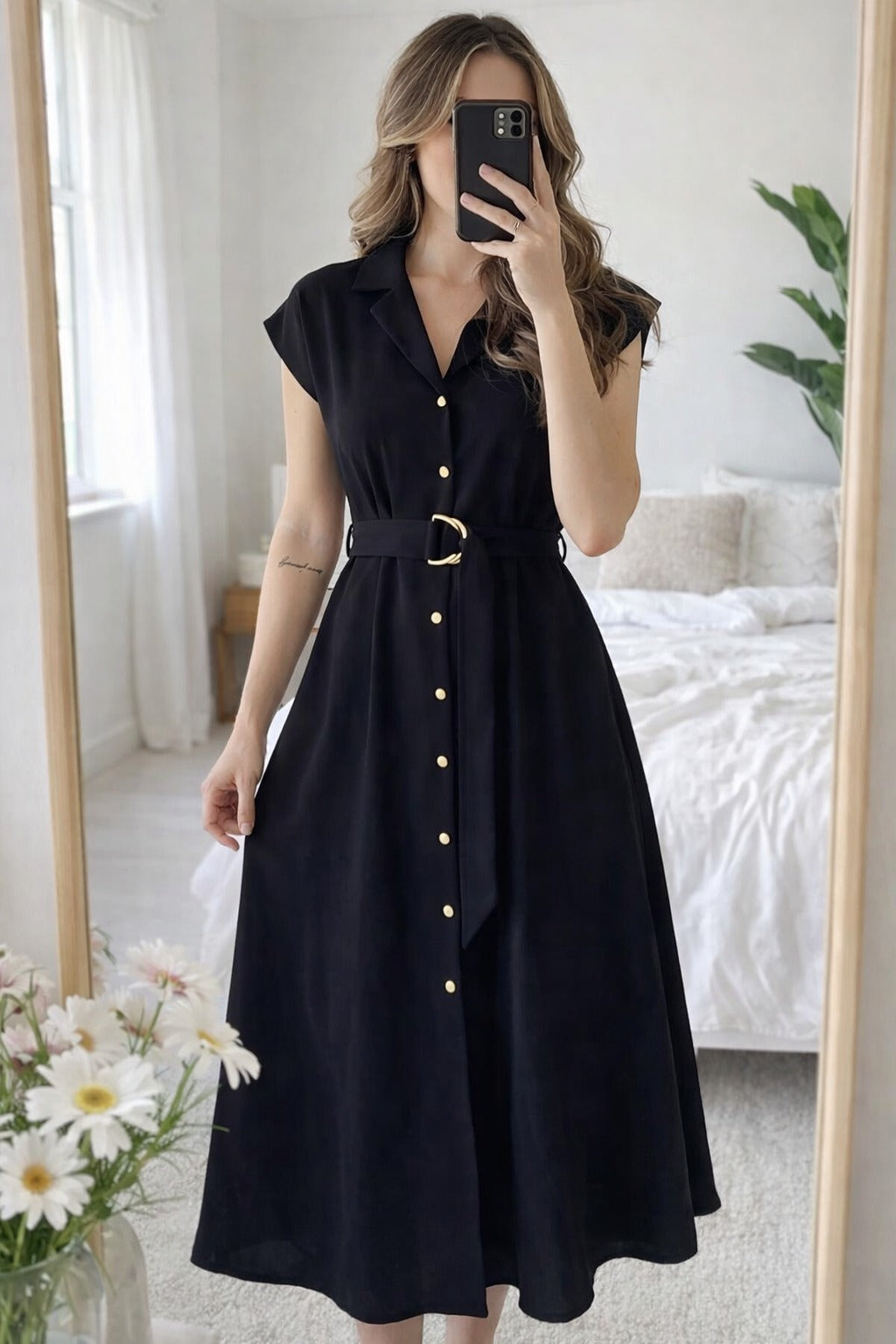 Dress with Metallic Belt for Women
