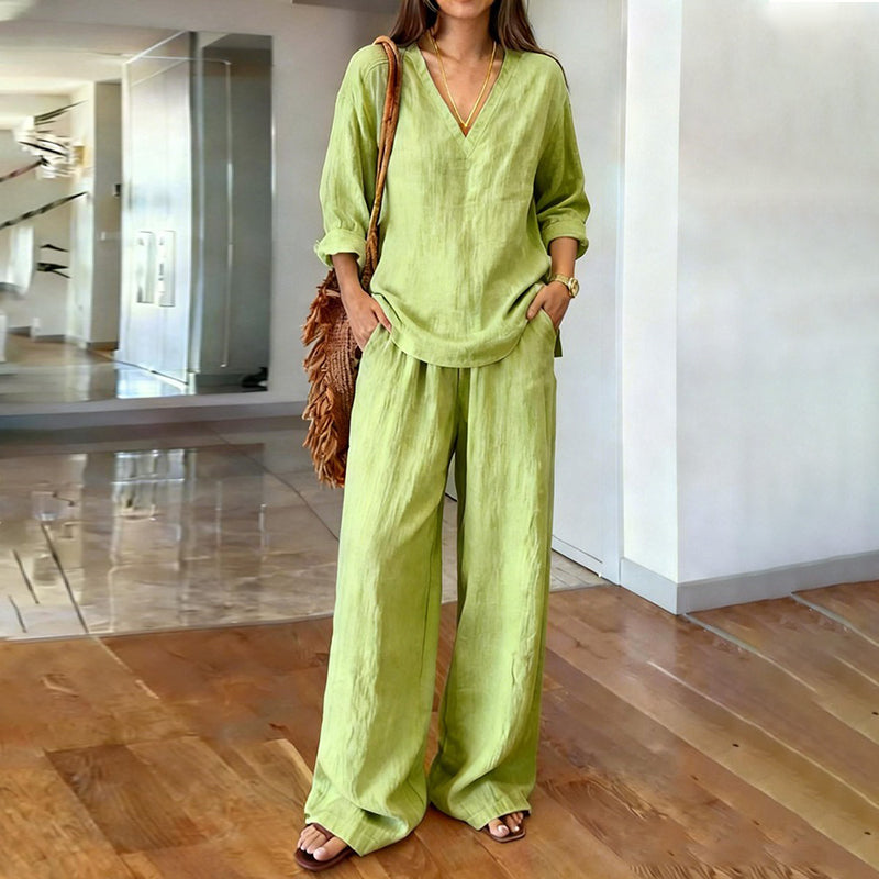 Celine | Linen Two-Piece Set with V-Neck
