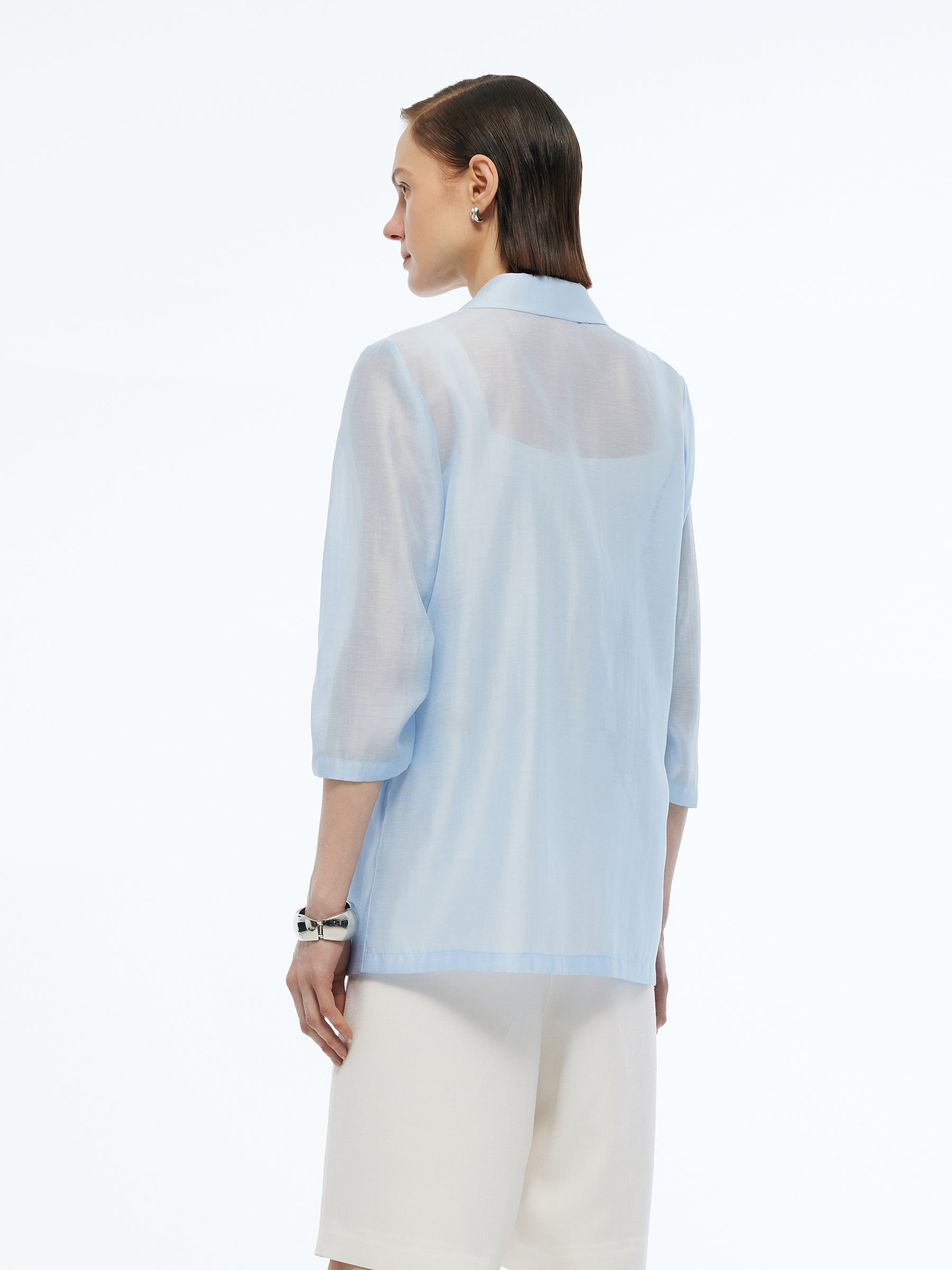 Women's Jacket Made from a Blend of Tencel and Linen with 3/4 Sleeves
