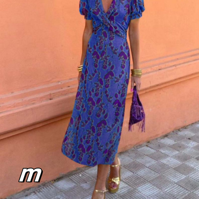 Dress with Slit and Floral Pattern