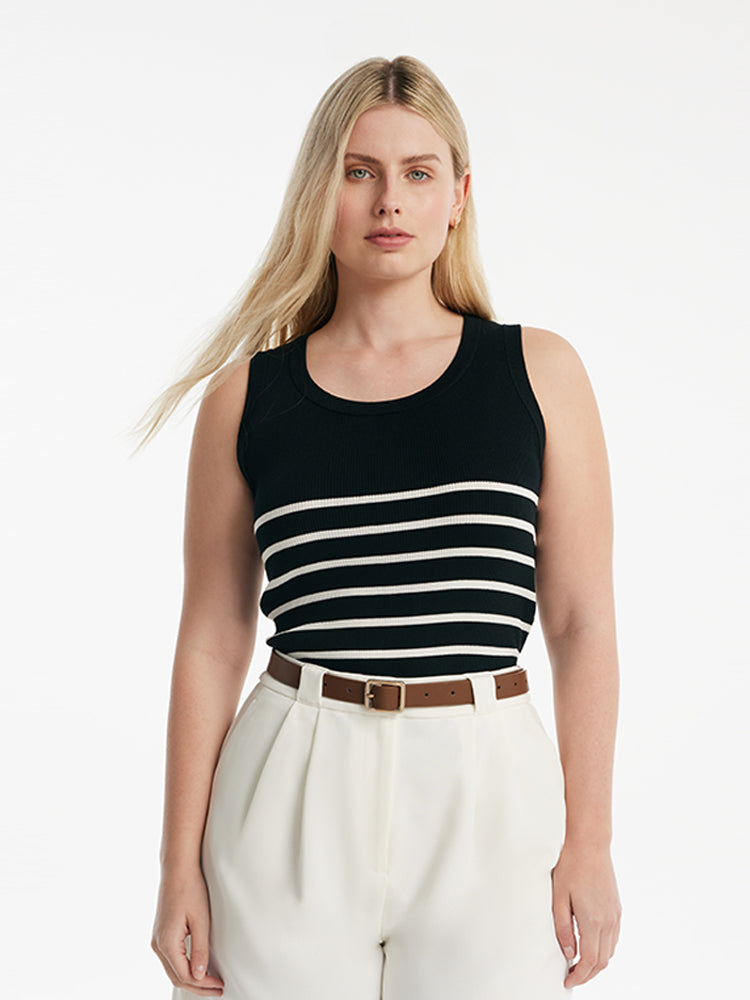 Tank top made of fabric with acetate and cotton stripes
