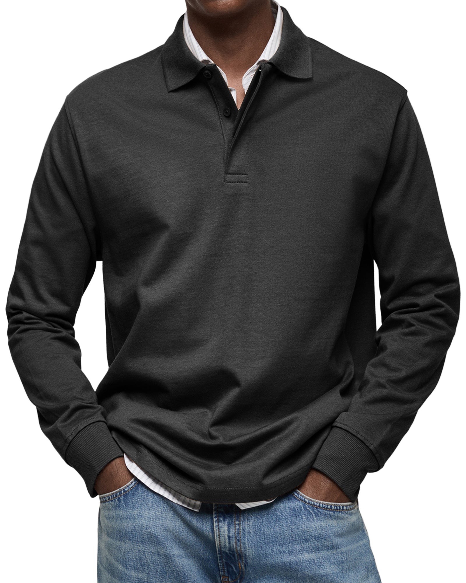 Samann | Men’s Relaxed Fit Long Sleeve Shirt Collar Top