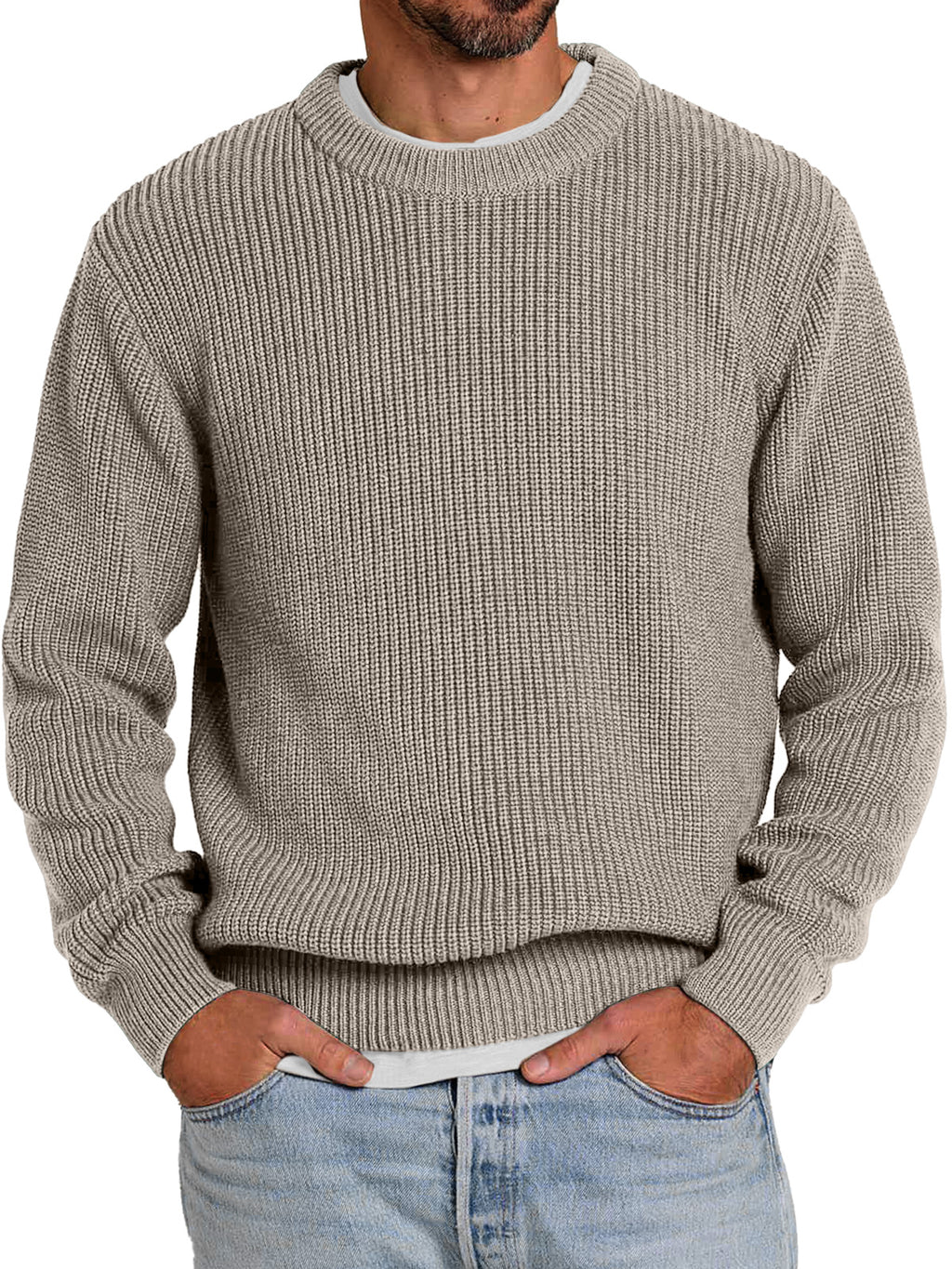 Oliener | Men's Casual Round Neck Solid Color Comfortable Knitted Sweater