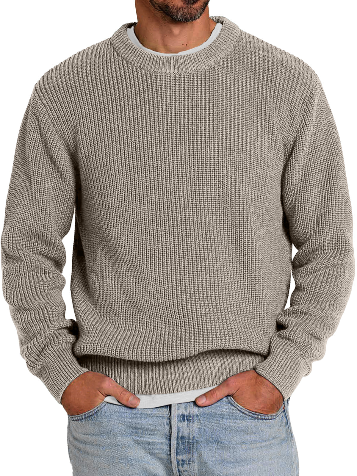 Oliener | Men's Casual Round Neck Solid Color Comfortable Knitted Sweater