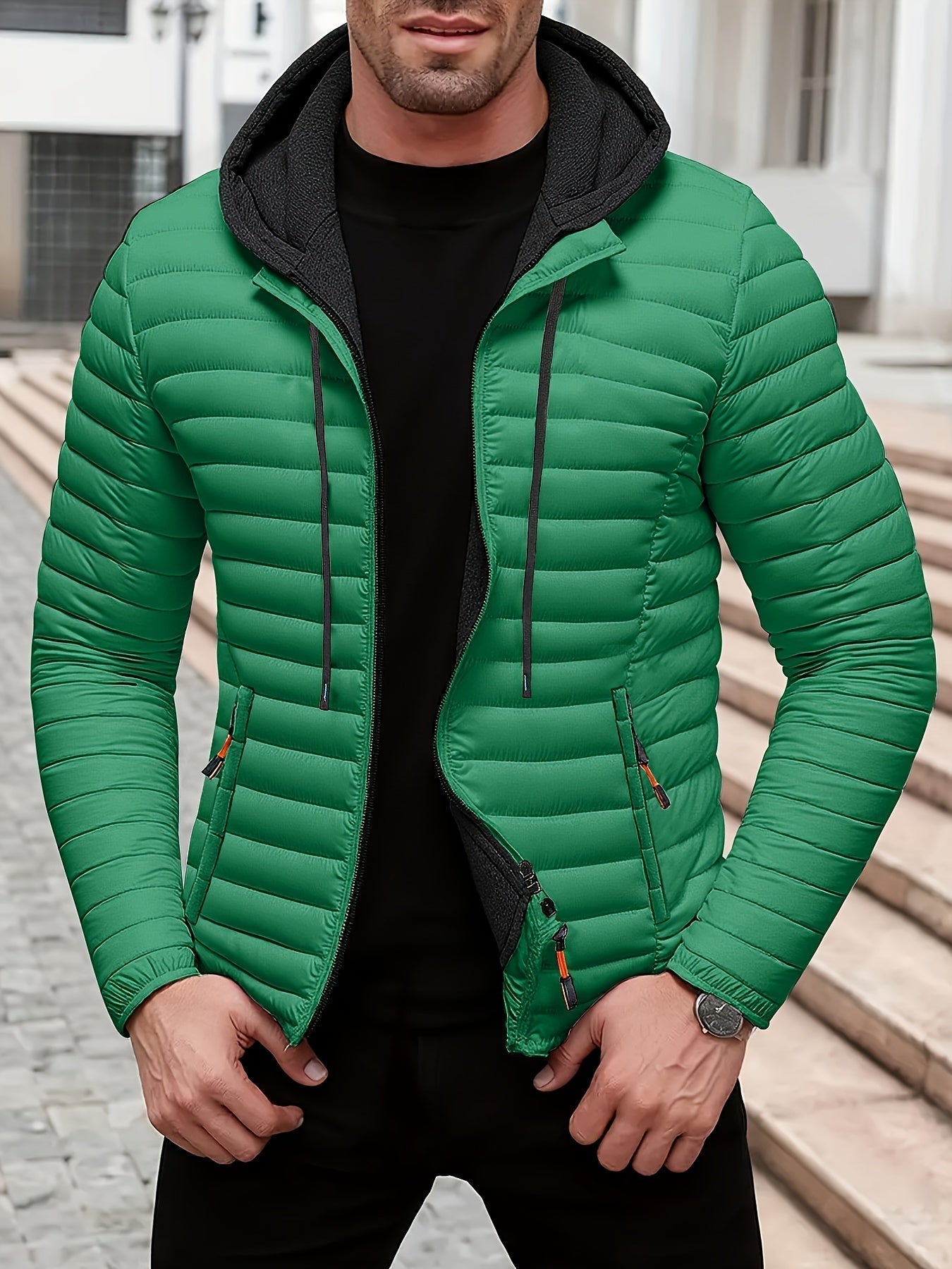 Dielmar - Quilted Hooded Jacket with Front Zipper