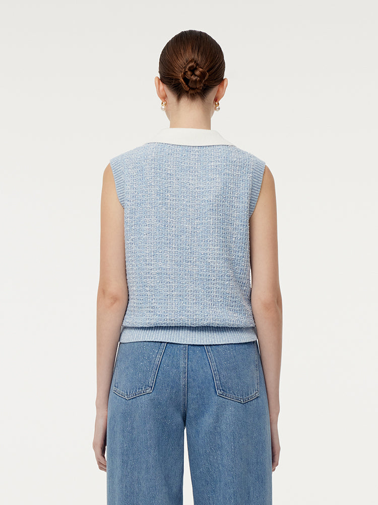 Women's Polo Sweater with Contrast Collar