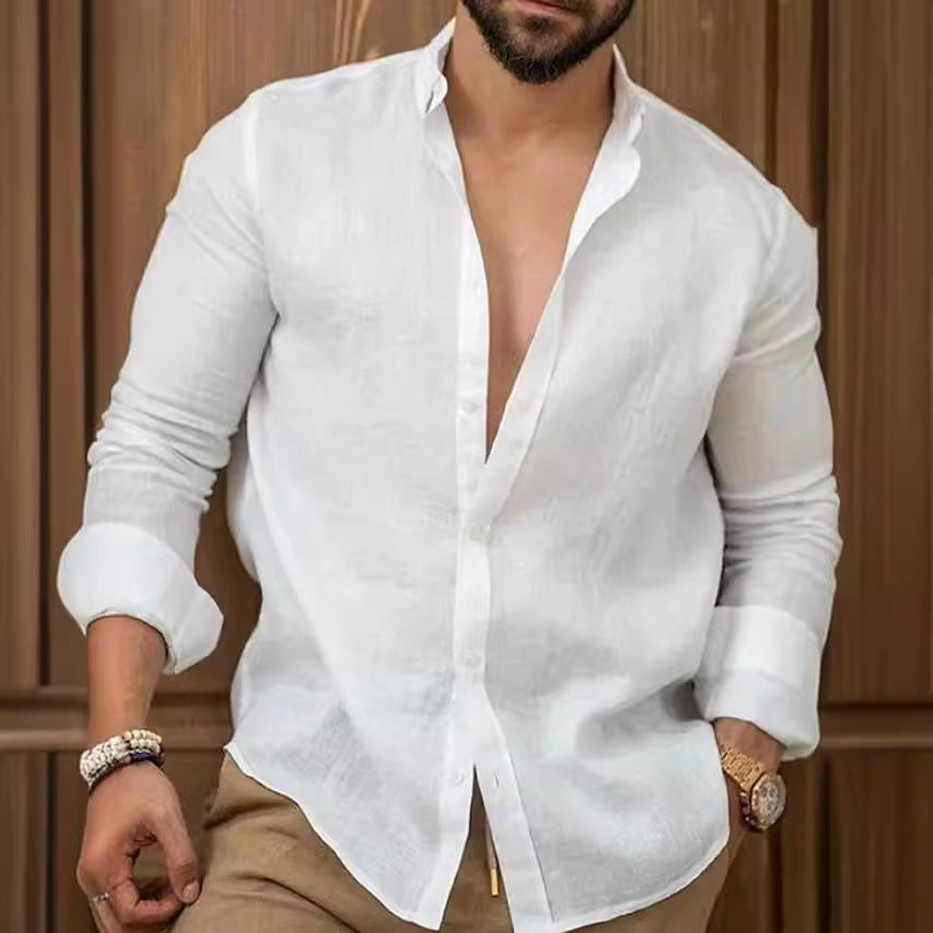 Dorian | Men's Vintage Solid Color Cotton And Linen Shirt