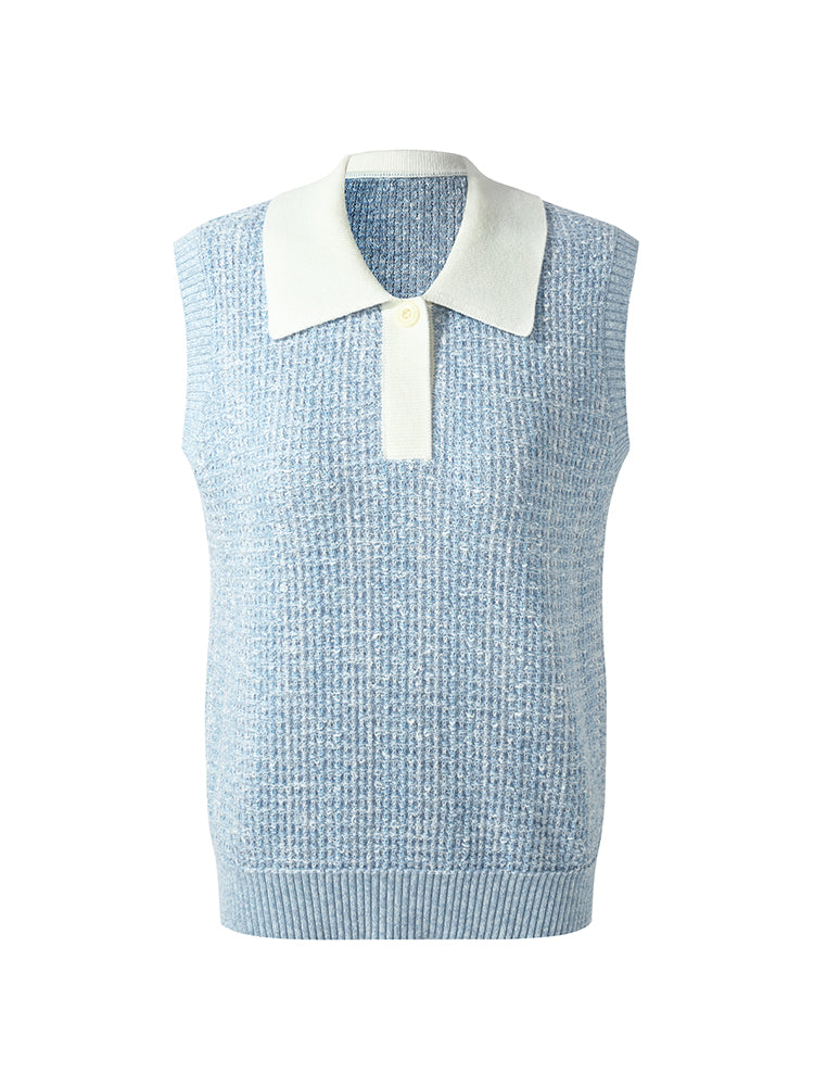 Women's Polo Sweater with Contrast Collar