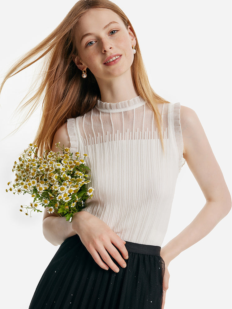 Women's Top with Ruffles Made of Tencel and Wool