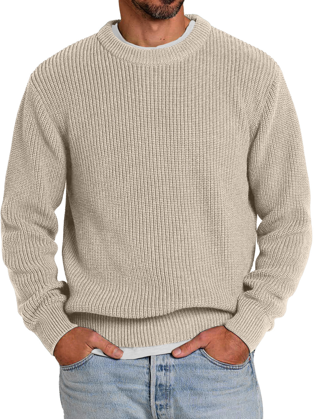 Oliener | Men's Casual Round Neck Solid Color Comfortable Knitted Sweater