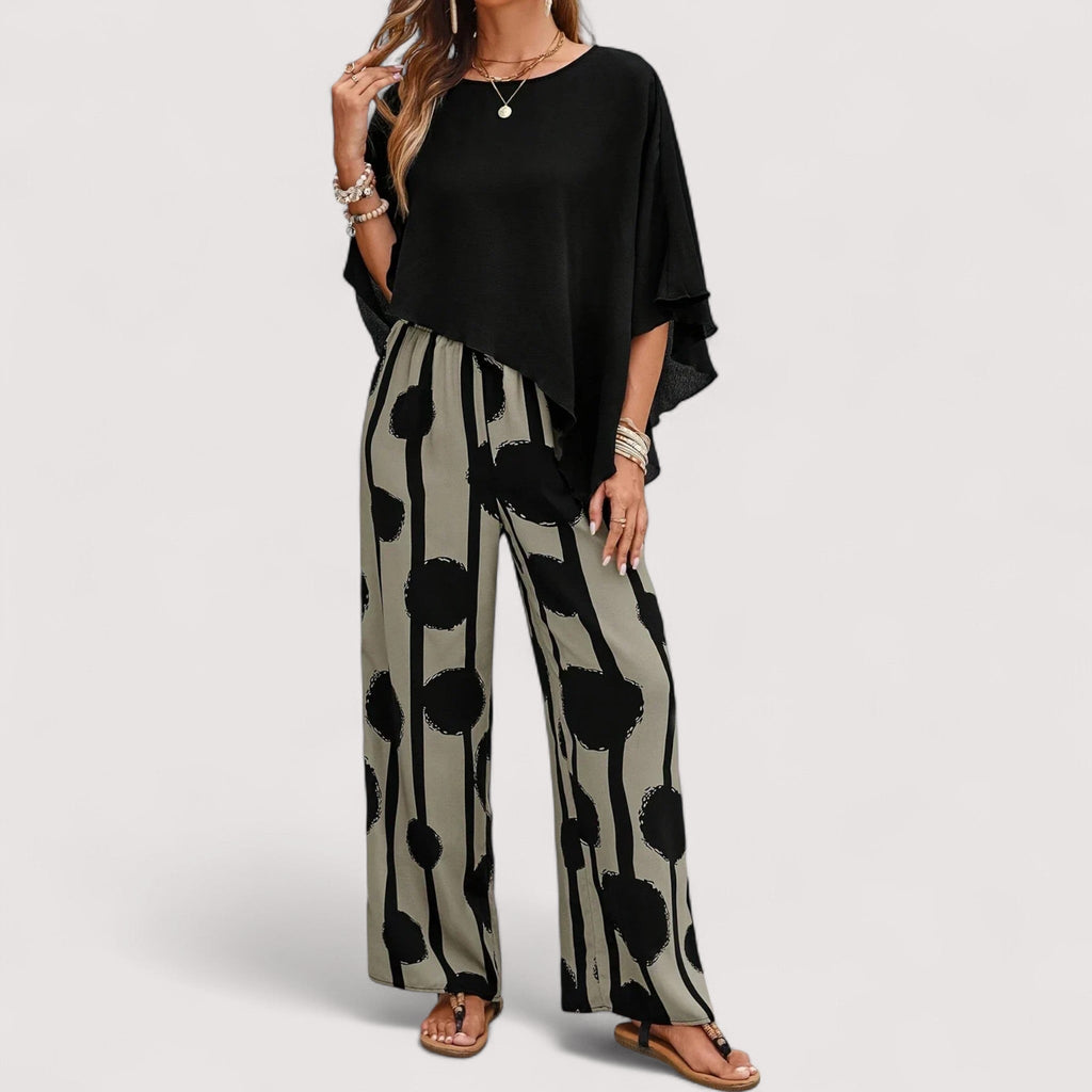 Women's Outfit – Asymmetrical Print Set, Modern & Stylish