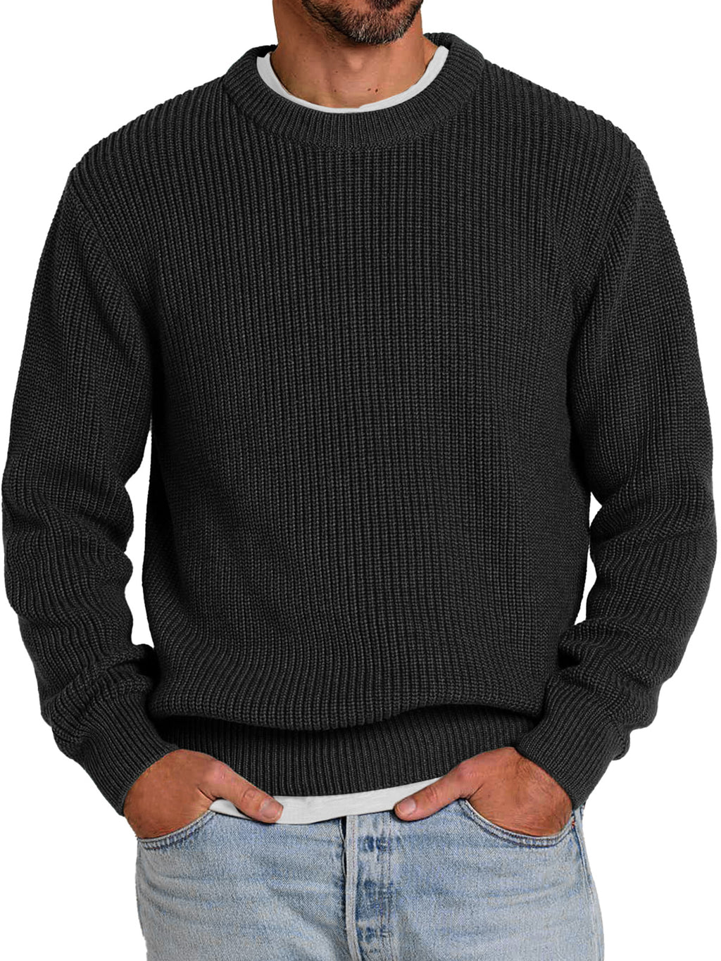 Oliener | Men's Casual Round Neck Solid Color Comfortable Knitted Sweater