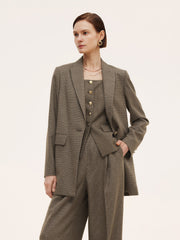 Women's Jacket with Check Pattern and Cut-Out Collar