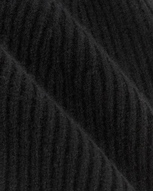 Cashmere Beanie with Ribbed Hem | Black