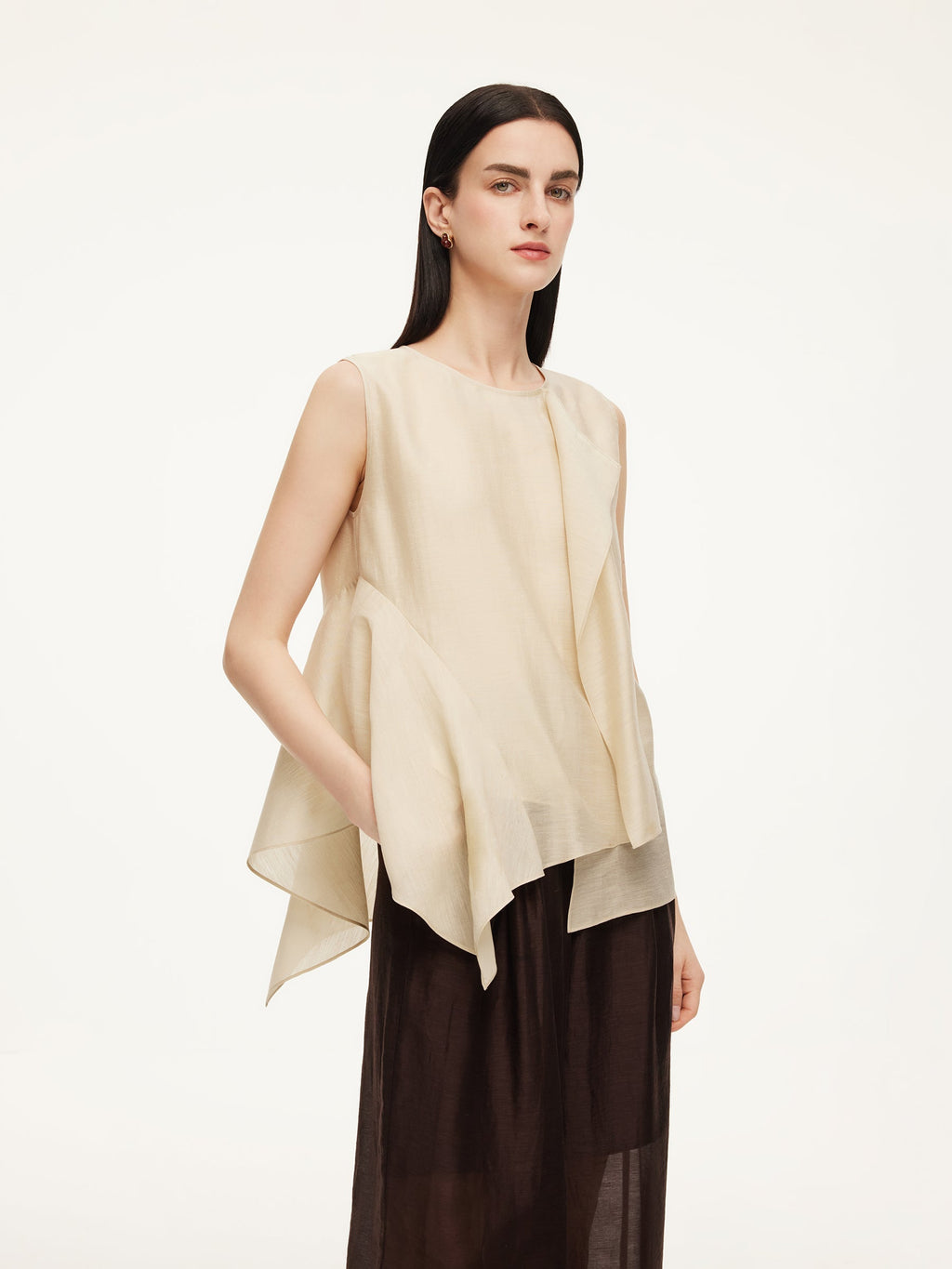 Women's top with ruffles made of lyocell blend