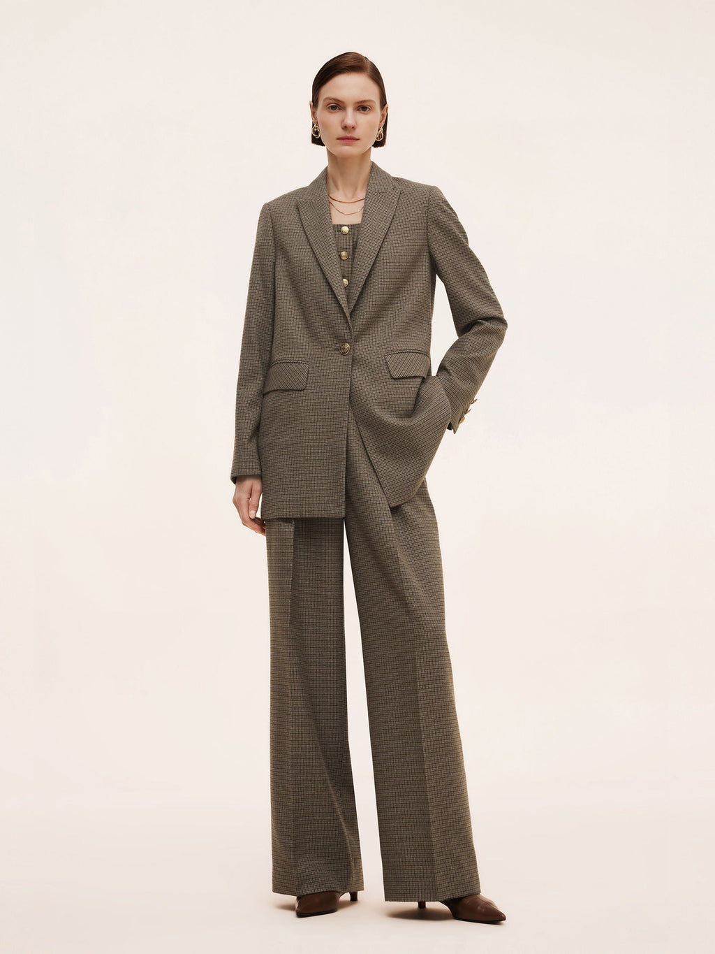 Women's Jacket with Check Pattern and Cut-Out Collar