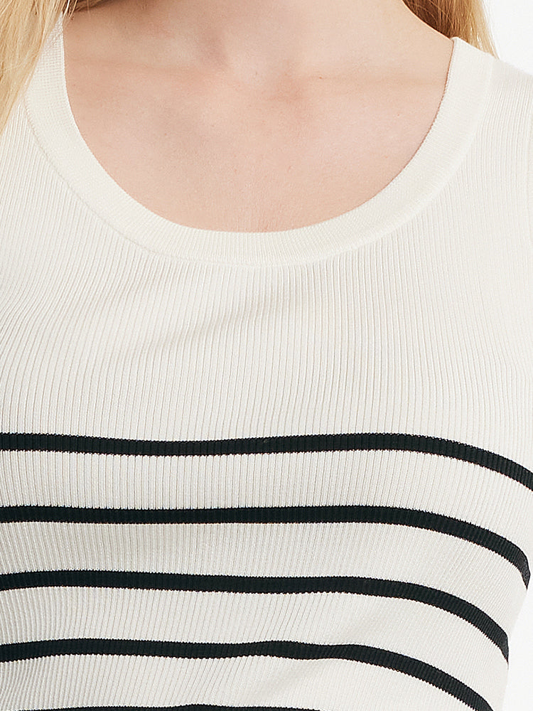 Tank top made of fabric with acetate and cotton stripes