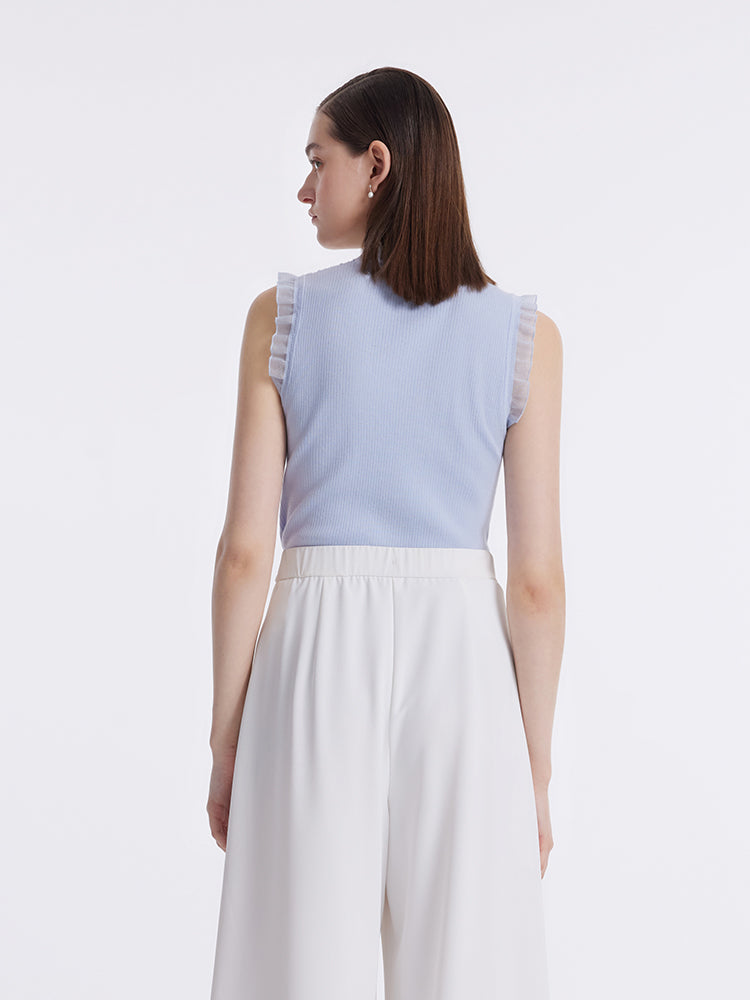 Women's Top with Ruffles Made of Tencel and Wool