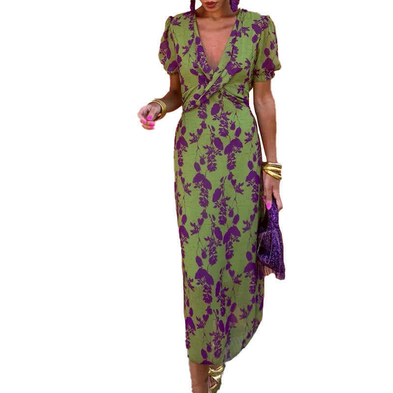 Dress with Slit and Floral Pattern