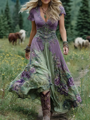 Marcina Elegant Maxi Dress with Floral Tones