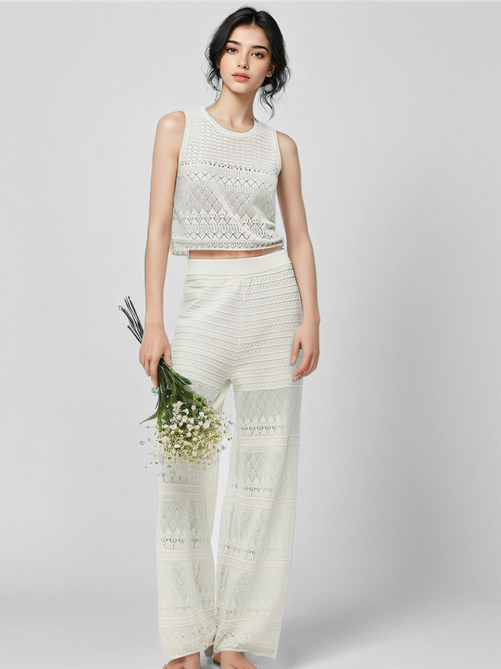 Cotton Top with Openings and Pants - Two-Piece Set
