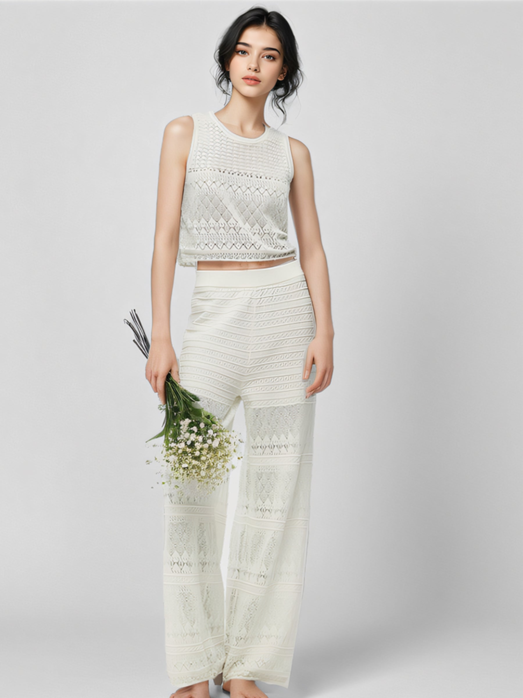 Cotton Top with Openings and Pants - Two-Piece Set