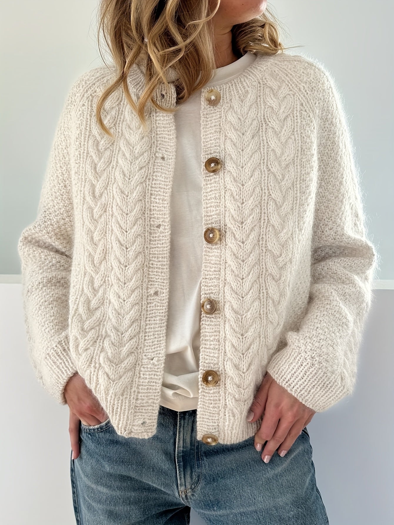 Dwina™ Cardigan with Buttons and Cable Knit Pattern