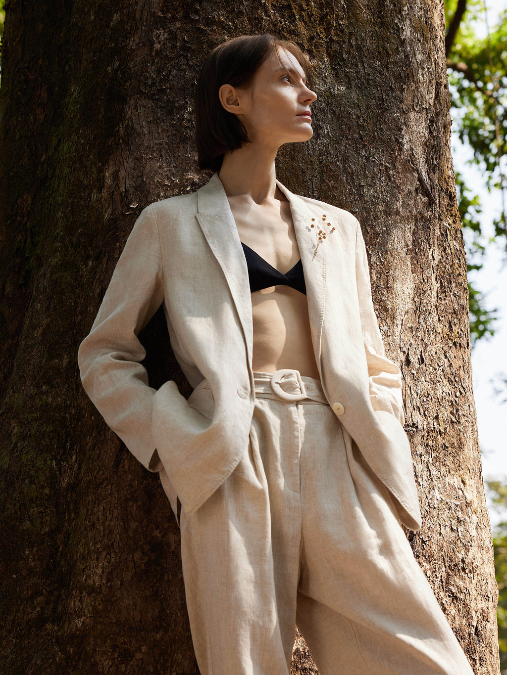 100% Linen Women's Jacket with Back Slit and One Button