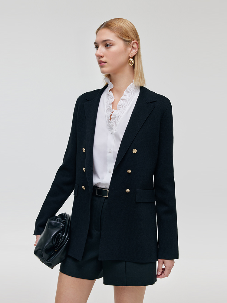 Women's Sweater Blazer with Stretchable Collar