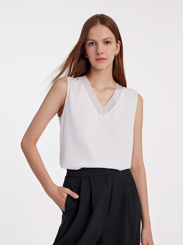 White V-neck camisole top made of acetate