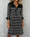 Cllaette | Long Sleeve Patchwork and Houndstooth Dress