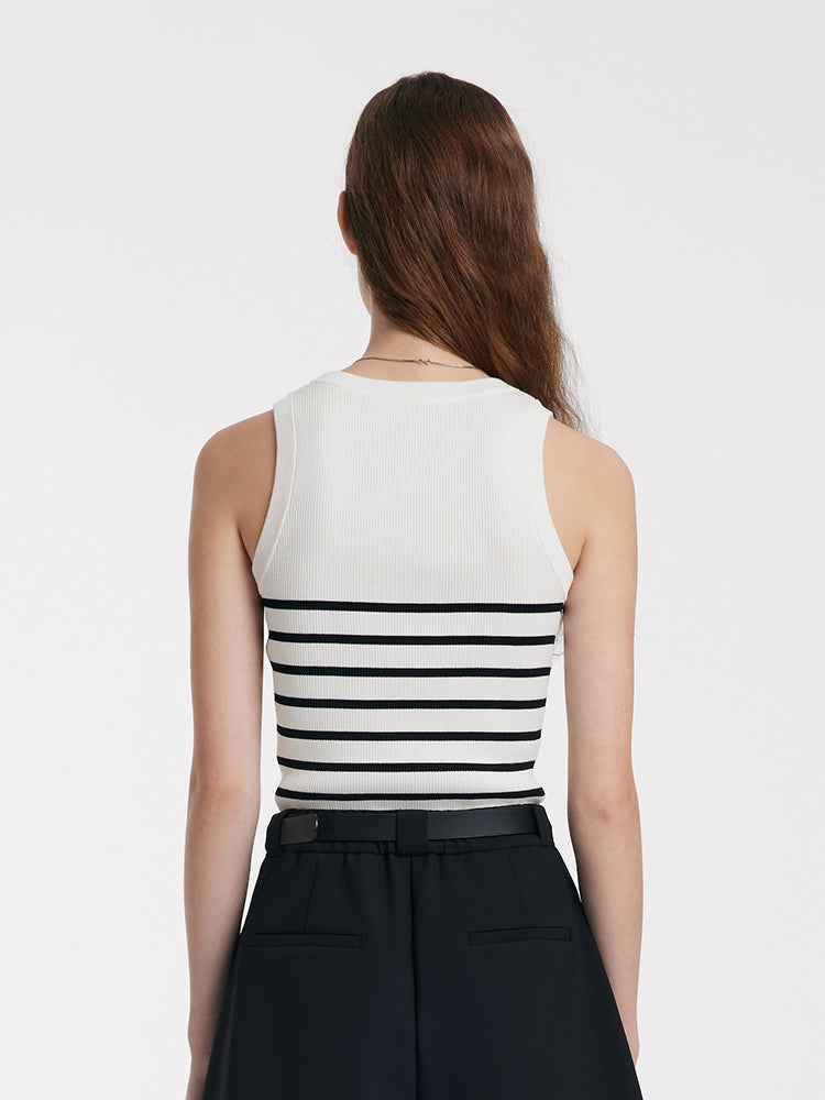 Tank top made of fabric with acetate and cotton stripes