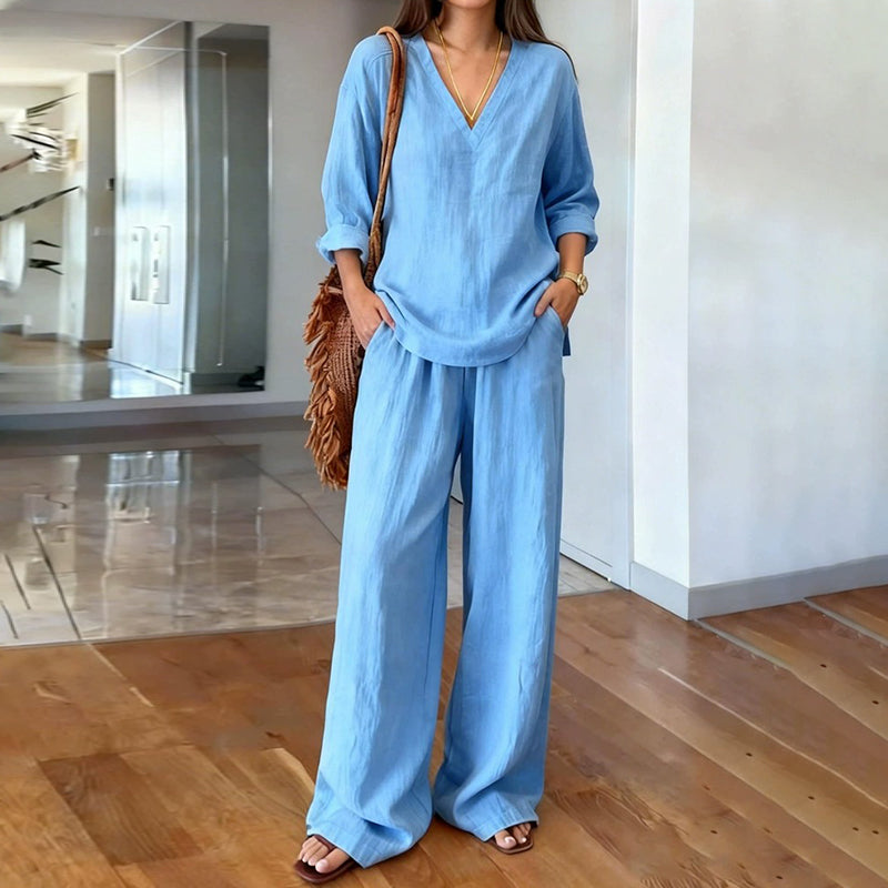 Celine | Linen Two-Piece Set with V-Neck
