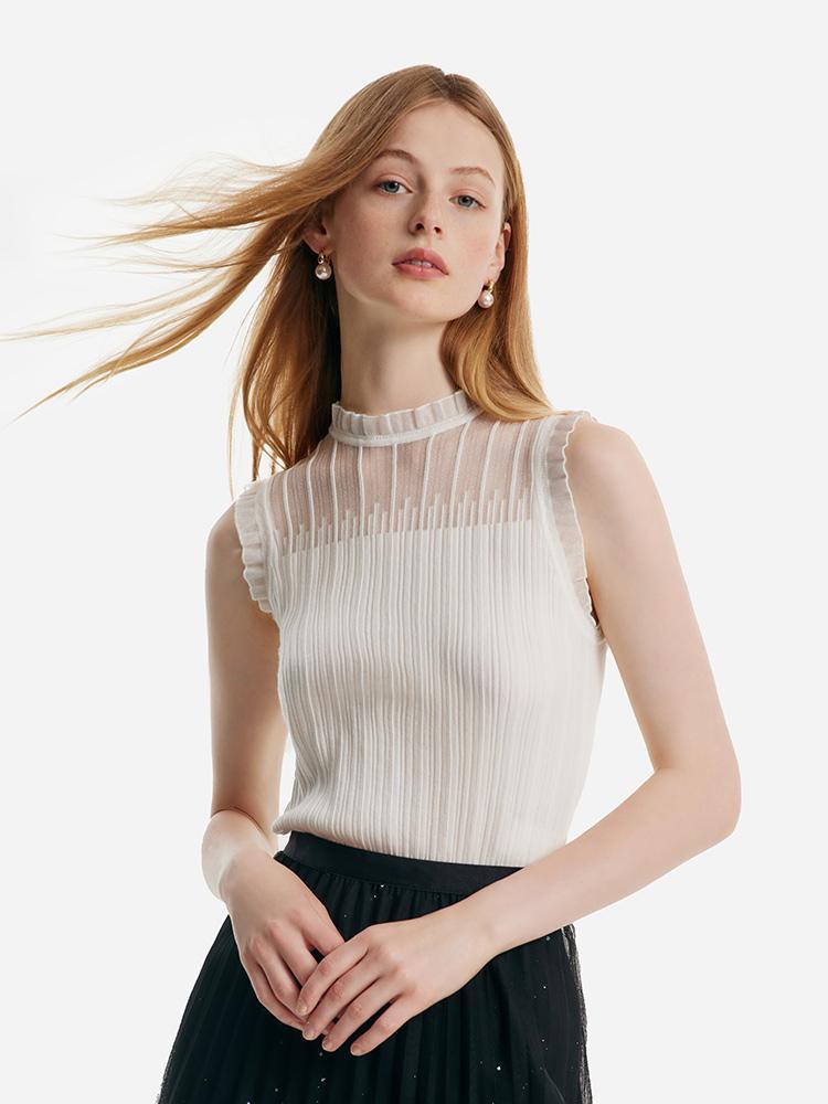 Women's Top with Ruffles Made of Tencel and Wool