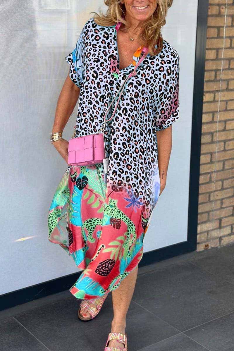 Phoebe - Casual Dress with Leopard Print and Short Sleeves