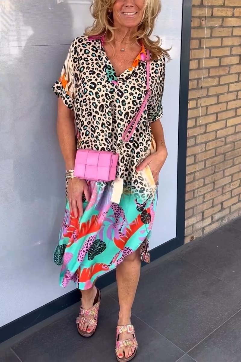 Phoebe - Casual Dress with Leopard Print and Short Sleeves