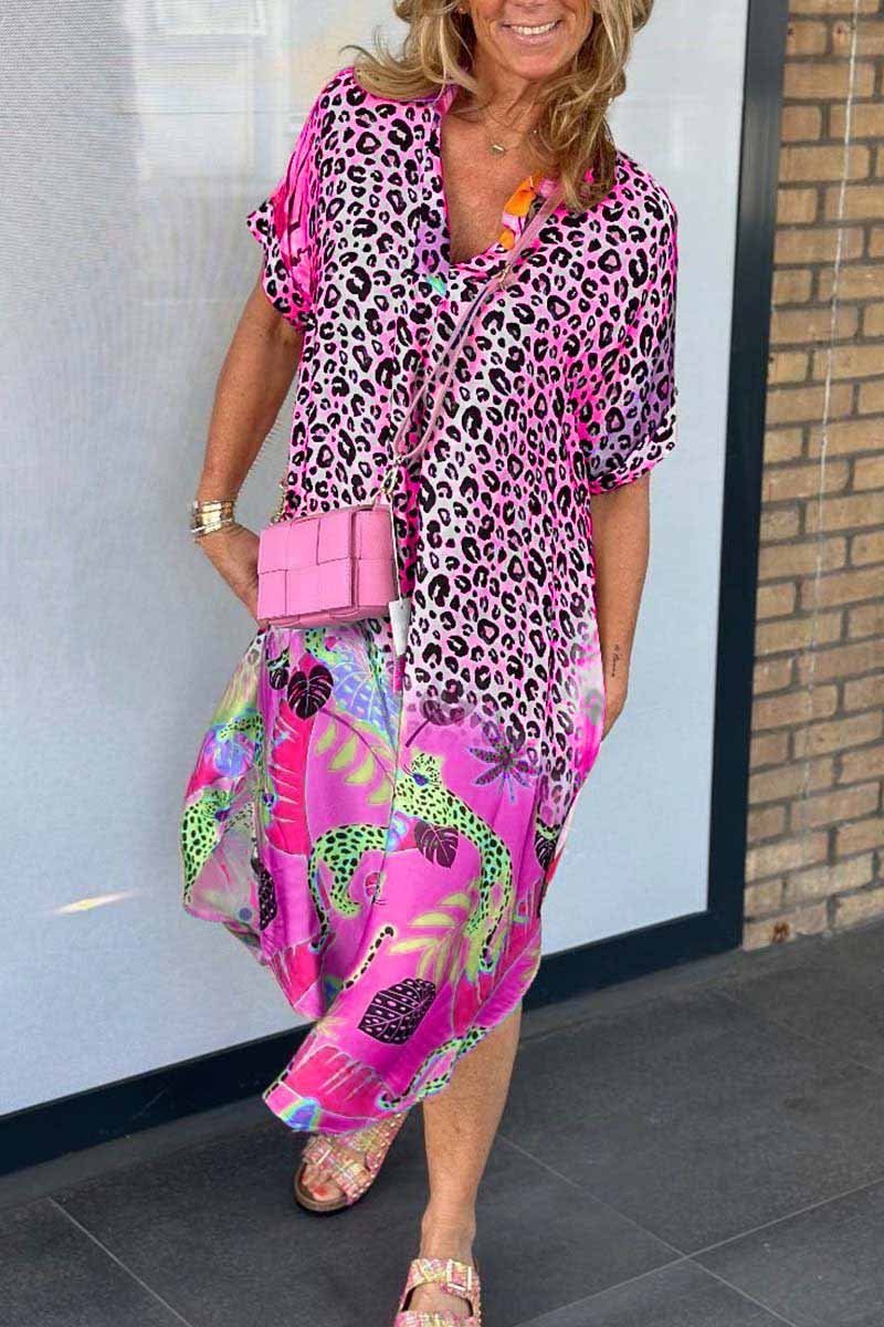 Phoebe - Casual Dress with Leopard Print and Short Sleeves