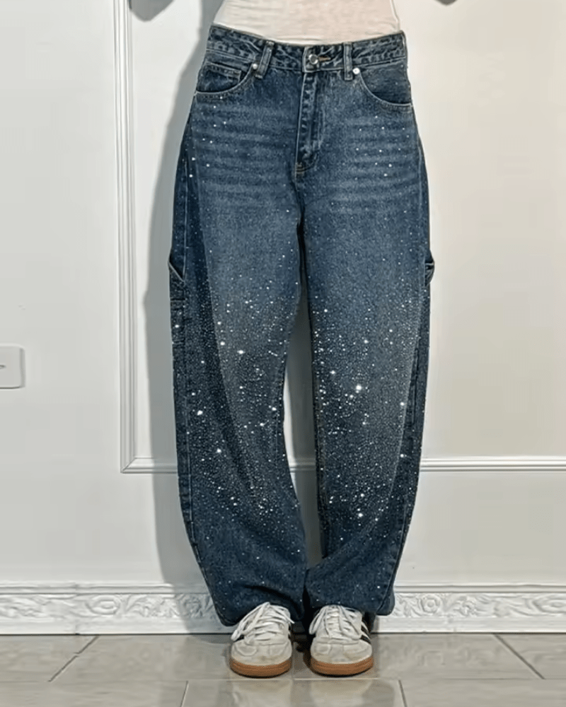 Rooraora | Trendy Balloon Carpenter Jeans with Glitter