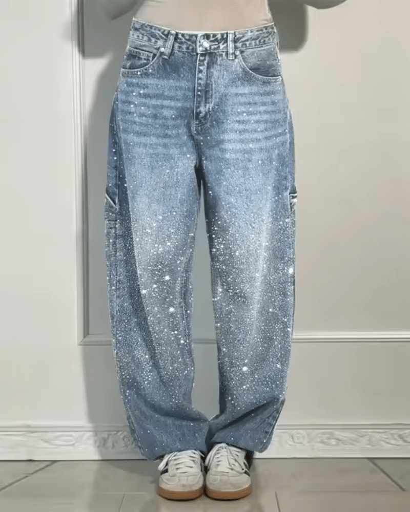 Rooraora | Trendy Balloon Carpenter Jeans with Glitter