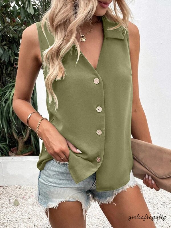 Lucy | Buttoned V-Neck Vest Top