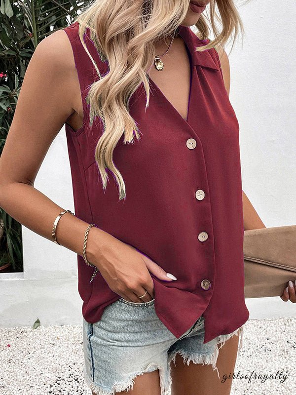 Lucy | Buttoned V-Neck Vest Top
